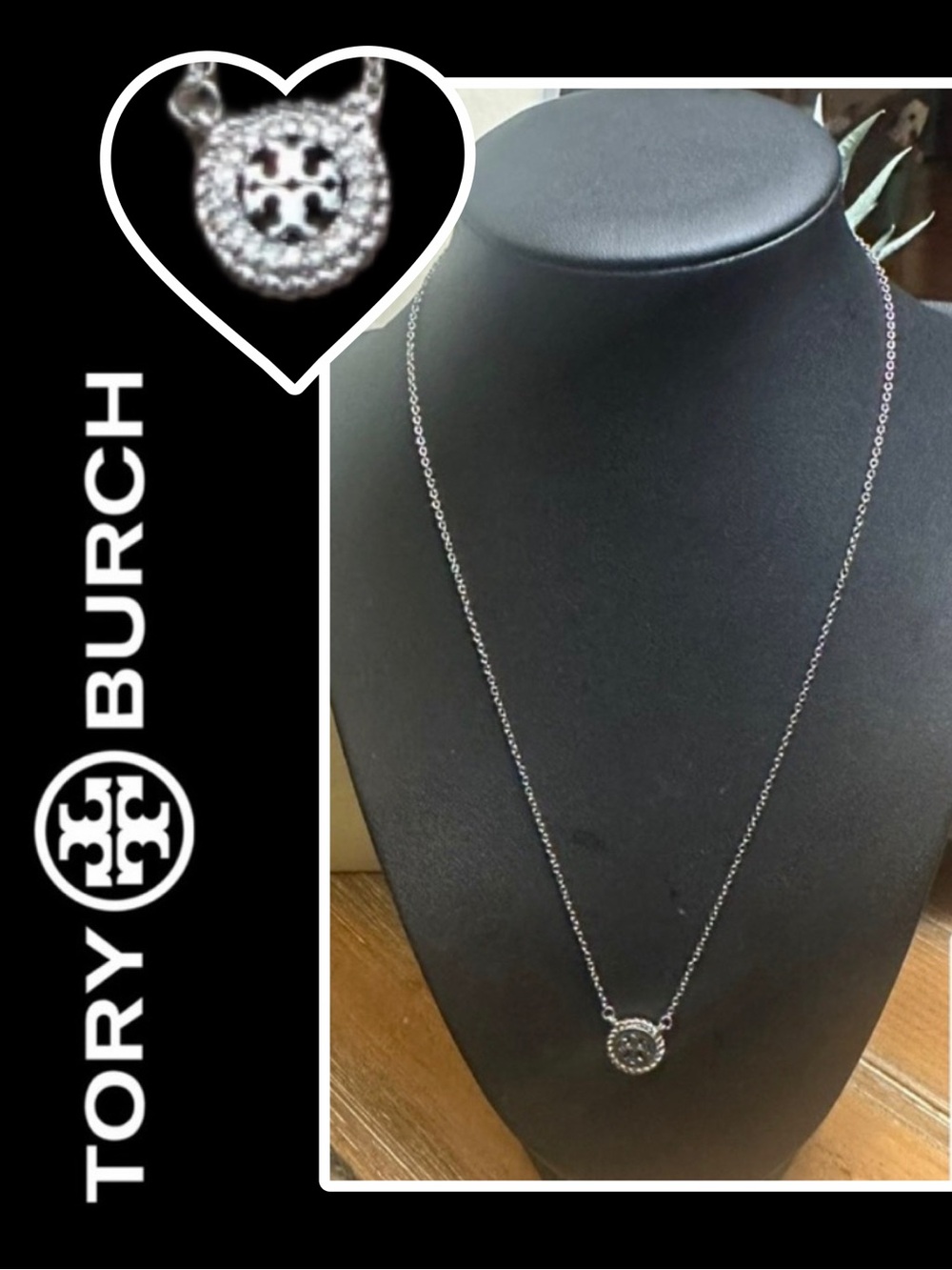 NEW TORY BURCH Silvertone Miller Rope Logo Pendant Necklace